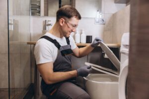 plumber inspecting a toilet